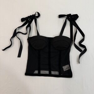 Commense Mesh Velvet Corset Top Women Small Black Tie Whimsigoth | Coquette